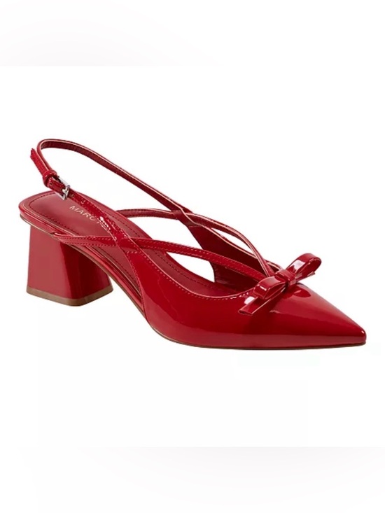 Marc Fisher Shoes - Marc Fisher Red Patent Slingback Pointed-Toe Pumps with Bow Accent